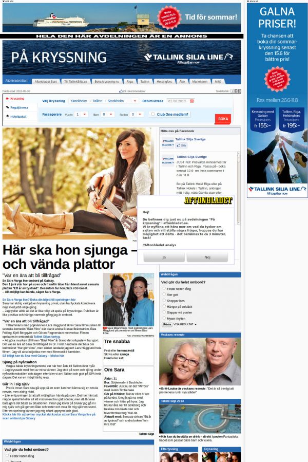 Exempel på native advertising på aftonbladet.se från den 1 juni 2013.