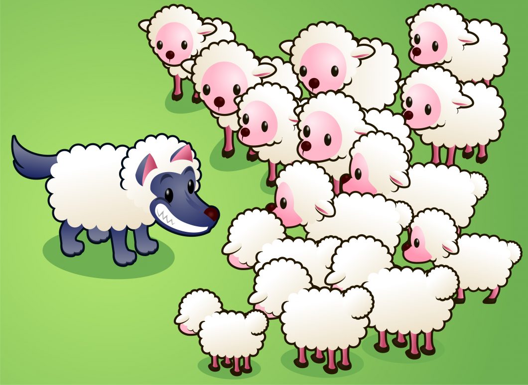 Wolf In Sheep's Clothes Fooling A Sheep Flock By Tomacco Via Istockphoto